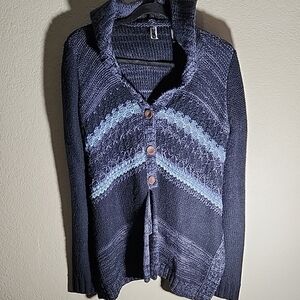BKE Cardigan Sweater Womens size M  Blue Knit Hooded Button